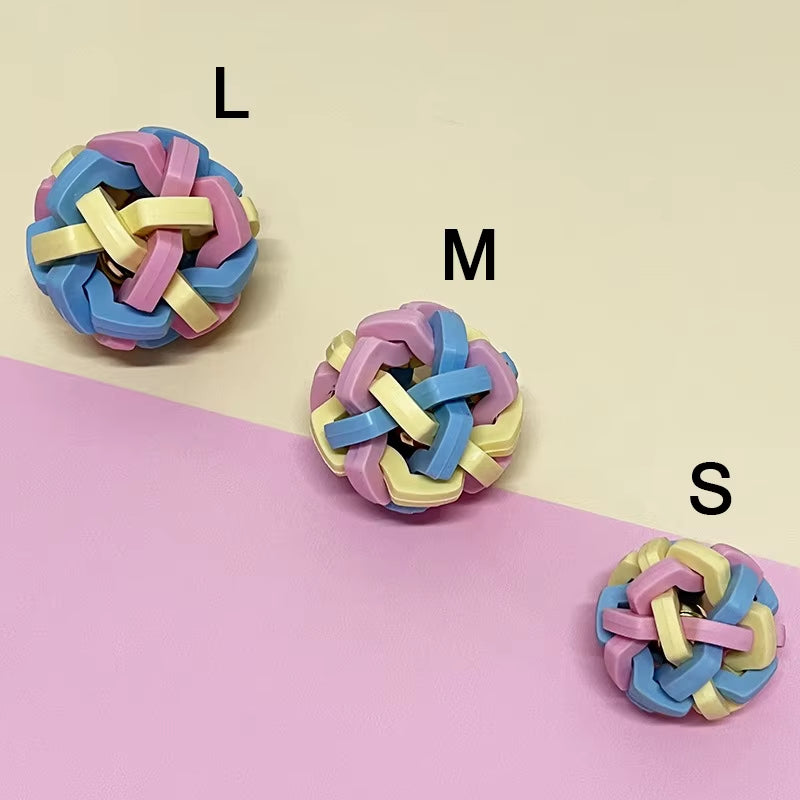 Pet Toy Colorful Bell Ball TPR Macaron Woven Bell Ball Cat and Dog Elastic Ball Teeth Grinding and Bite Resistant Relief Toy