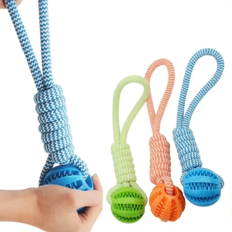 Pet Teeth Cleaning Ball Rope Toy, Rubber Treat Dispenser Ball Suitable for Small and Large Dogs