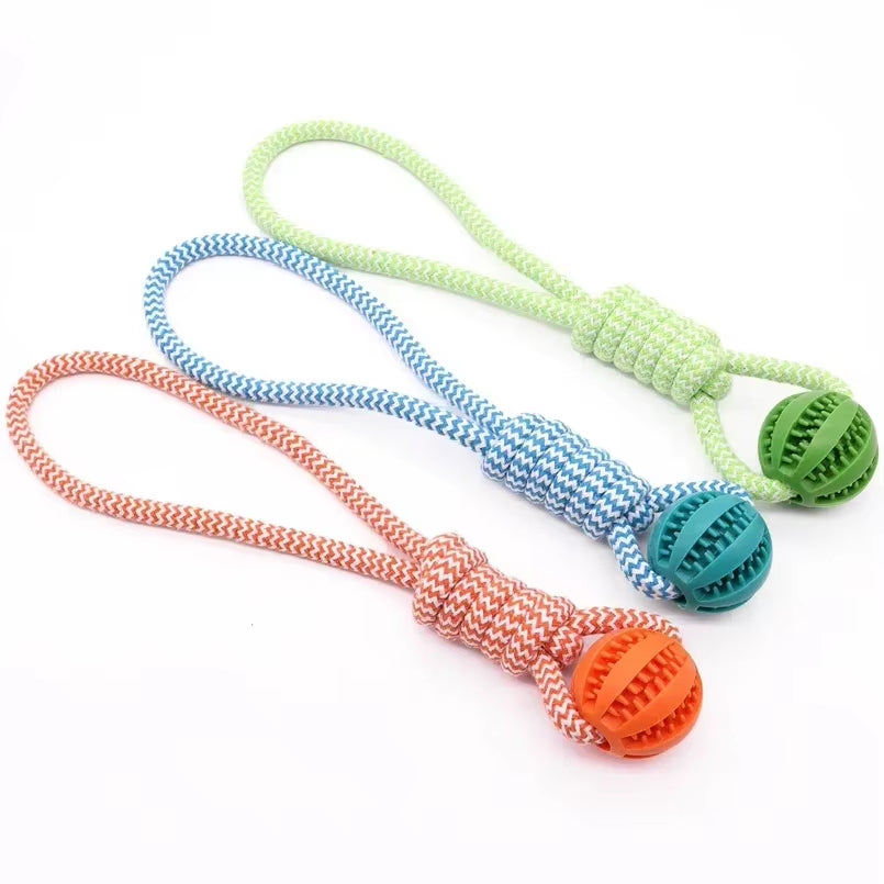 Pet Teeth Cleaning Ball Rope Toy, Rubber Treat Dispenser Ball Suitable for Small and Large Dogs