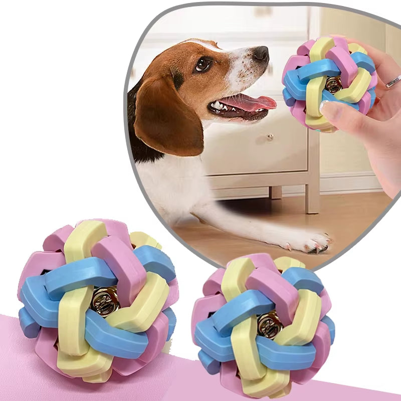 Pet Toy Colorful Bell Ball TPR Macaron Woven Bell Ball Cat and Dog Elastic Ball Teeth Grinding and Bite Resistant Relief Toy