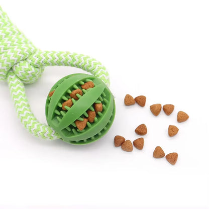 Pet Teeth Cleaning Ball Rope Toy, Rubber Treat Dispenser Ball Suitable for Small and Large Dogs